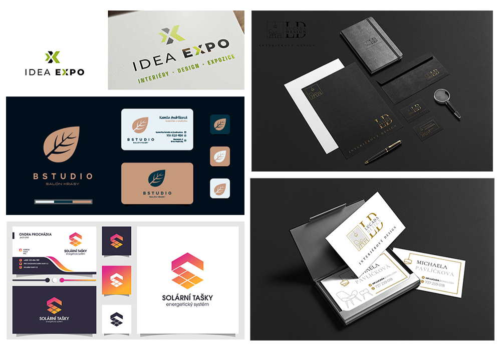 Ukázky log a firemních identit pro různé značky